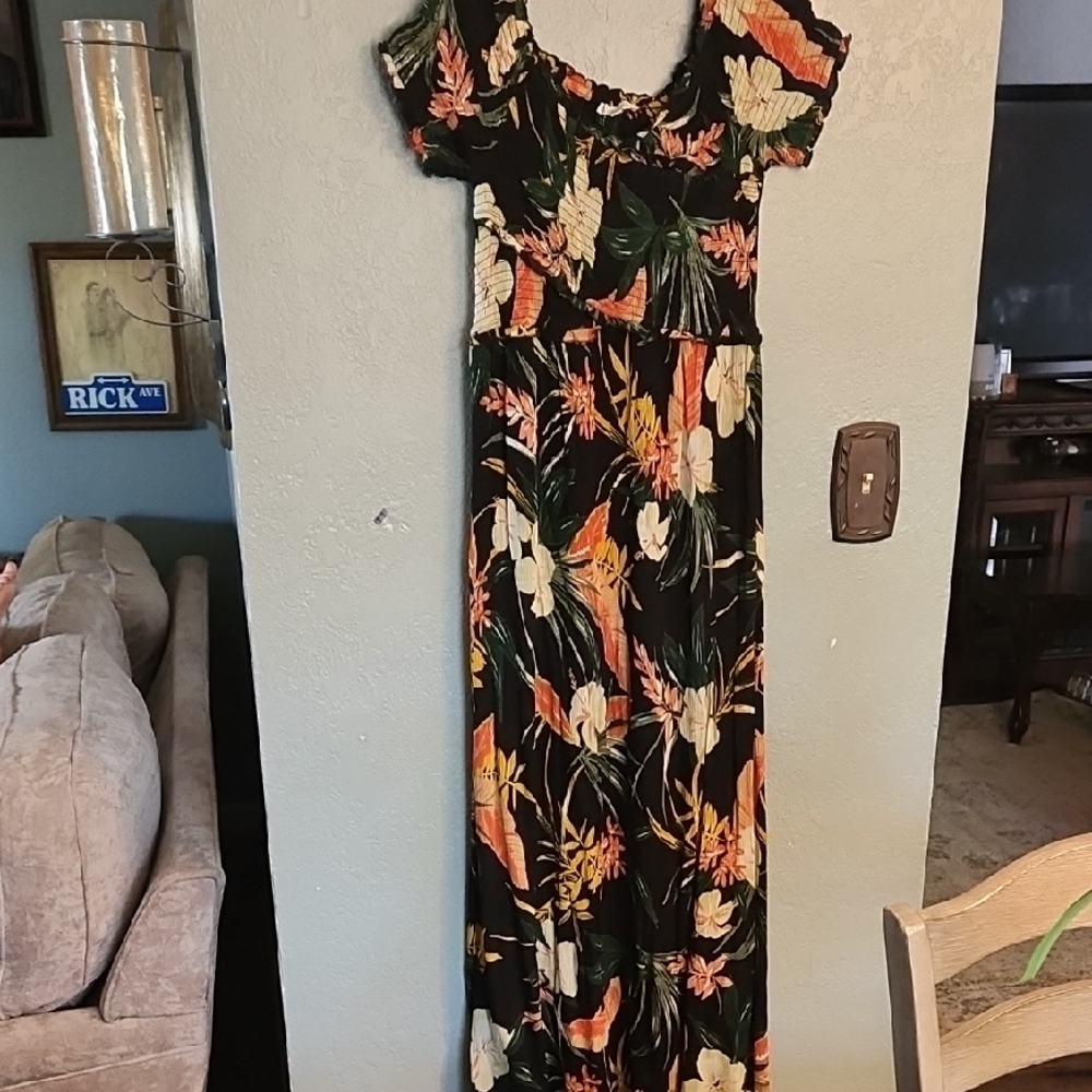 Patrons of Peace Black and Orange Floral Maxi Dress